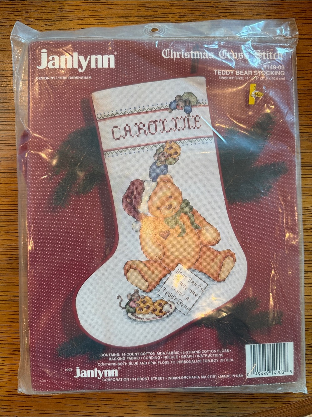 NWT Janlynn White Teddy Bear Christmas Stocking Cross Stitch Kit unopened pkg